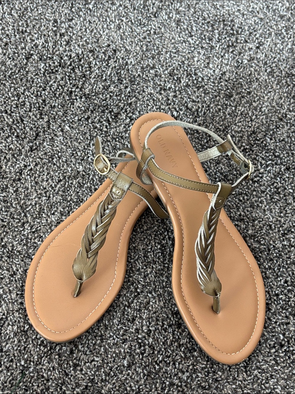 Old Navy Army Green Braided T-Strap Sandals